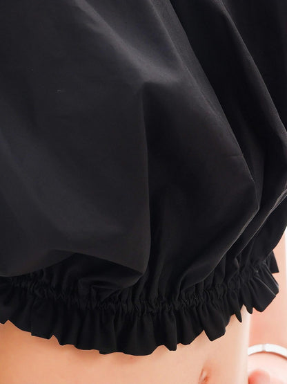 QIUQIU STUDIO Cropped Ruffled Edge One Shoulder Tie Strap Women&