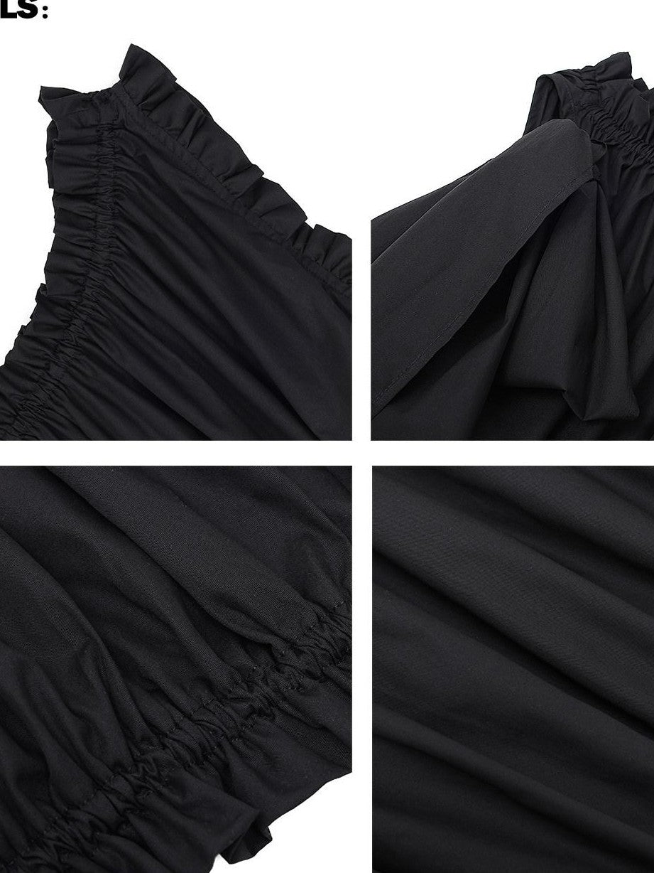 QIUQIU STUDIO Cropped Ruffled Edge One Shoulder Tie Strap Women&
