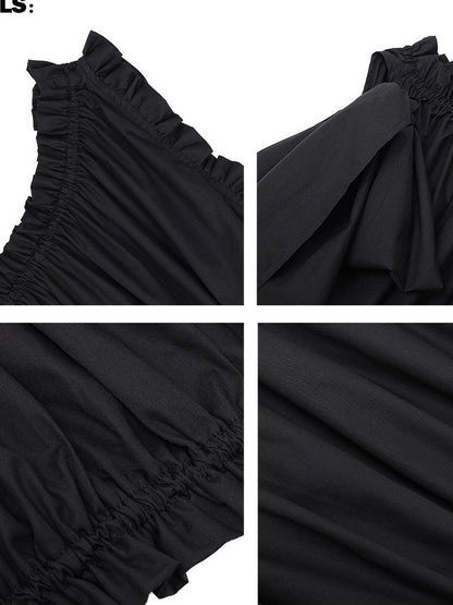 QIUQIU STUDIO Cropped Ruffled Edge One Shoulder Tie Strap Women&