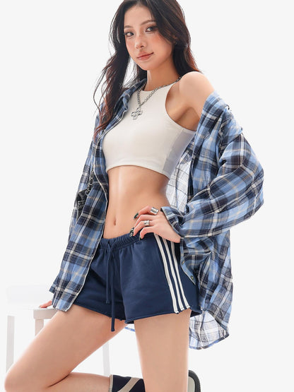 QIUQIU STUDIO Cropped Solid Round Neck Slim Fit Women&