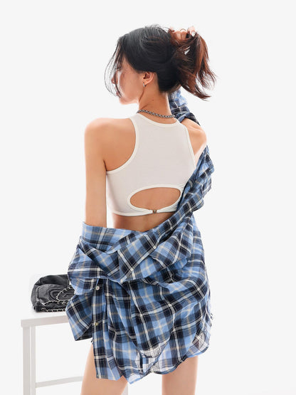 QIUQIU STUDIO Cropped Solid Round Neck Slim Fit Women&
