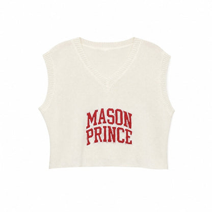 QIUQIU_STUDIO_Cropped_V-neck_Letter_Print_Knitted_Sexy_Loose_Women&