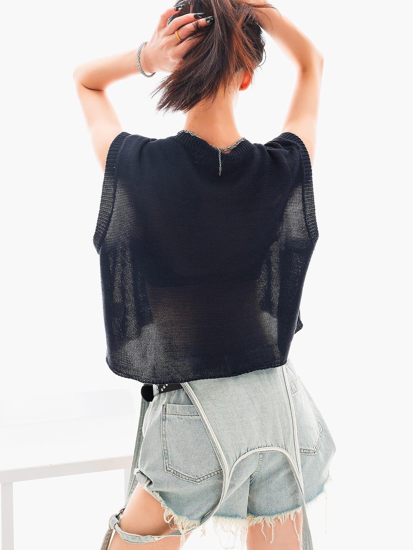 QIUQIU STUDIO Cropped V-neck Letter Print Knitted Sexy Loose Women&