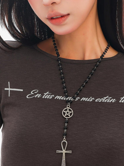 QIUQIU STUDIO Dark Grey Letter Print Casual Round Neck Women&