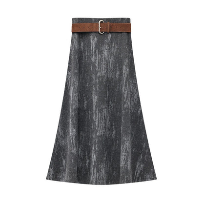 QIUQIU_STUDIO_Designer_Tie_Dye_A_Line_Slim_Fit_Mid_Waist_Casual_Women&