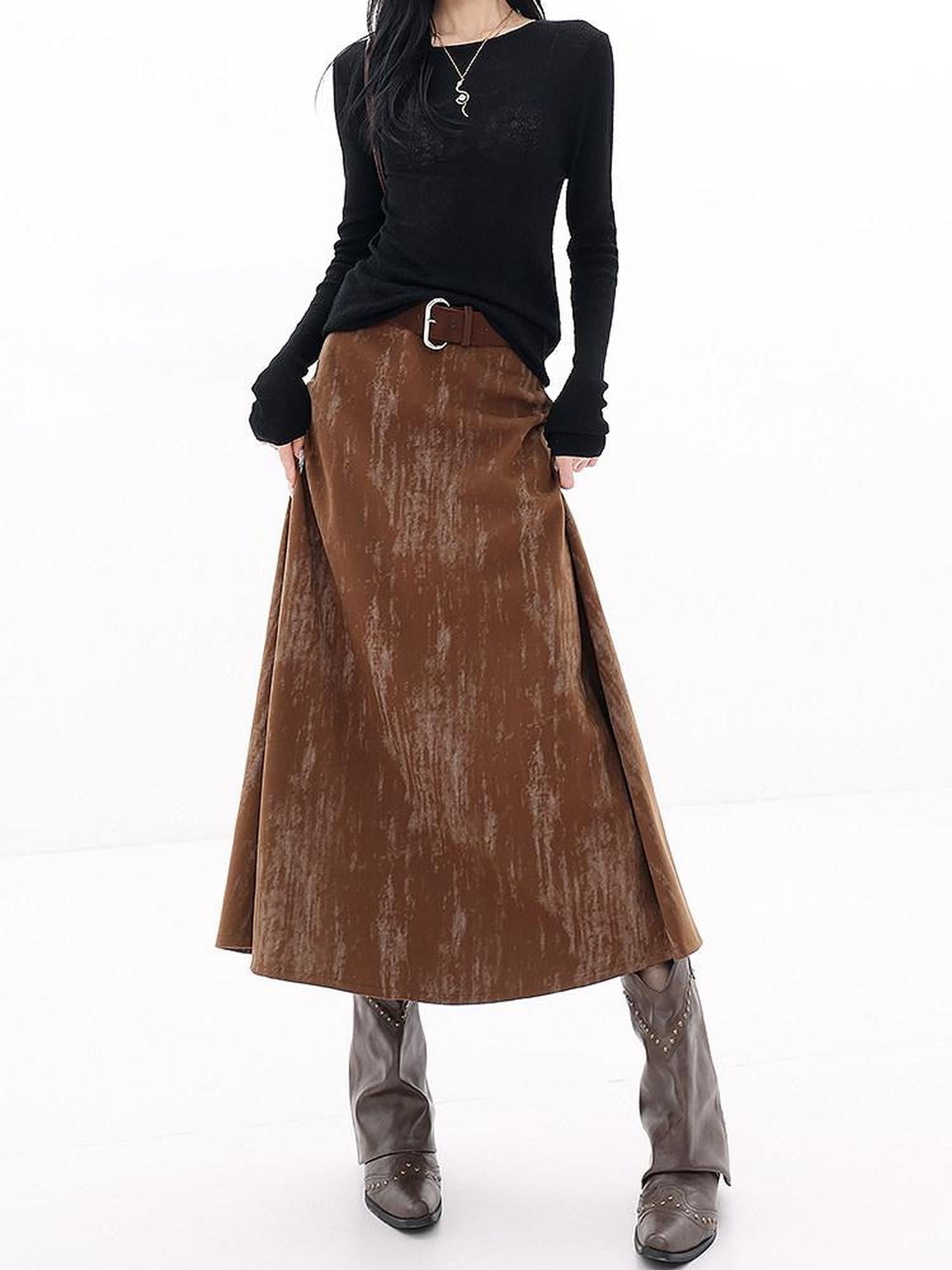 QIUQIU STUDIO Designer Tie Dye A Line Slim Fit Mid Waist Casual Women&