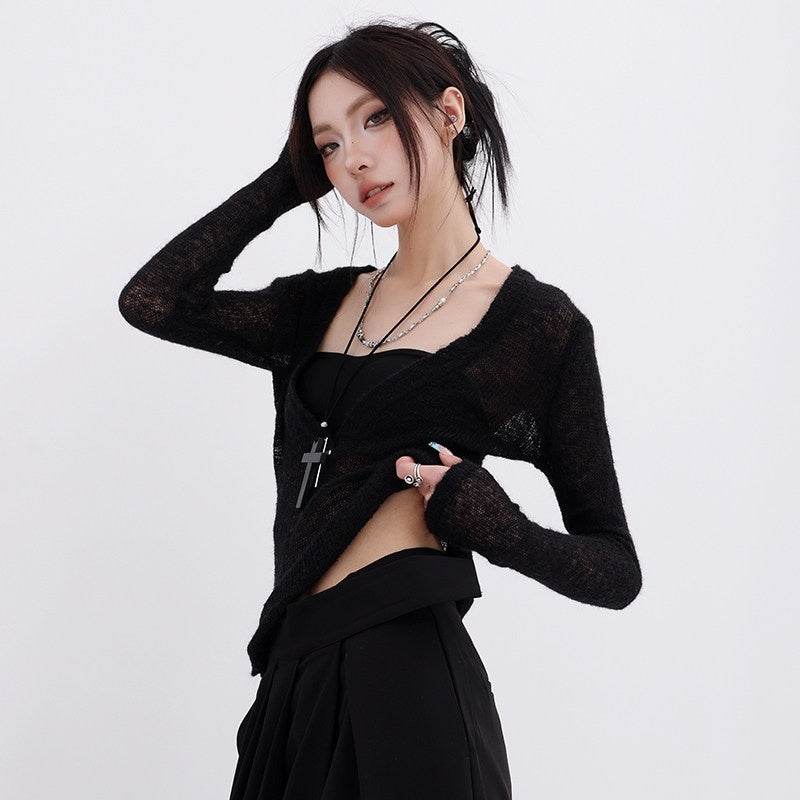 QIUQIU_STUDIO_Designer_V-neck_Slim_Fit_Long_Sleeve_Knitted_Solid_Women&