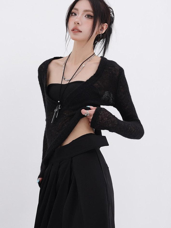 QIUQIU STUDIO Designer V-neck Slim Fit Long Sleeve Knitted Solid Women&