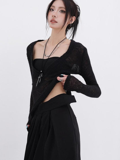 QIUQIU STUDIO Designer V-neck Slim Fit Long Sleeve Knitted Solid Women&