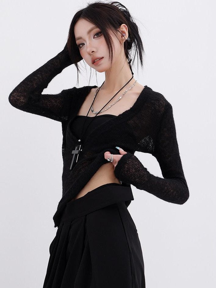 QIUQIU STUDIO Designer V-neck Slim Fit Long Sleeve Knitted Solid Women&