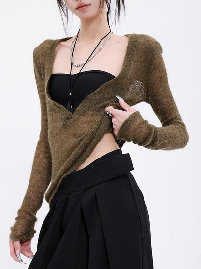 QIUQIU STUDIO Designer V-neck Slim Fit Long Sleeve Knitted Solid Women&