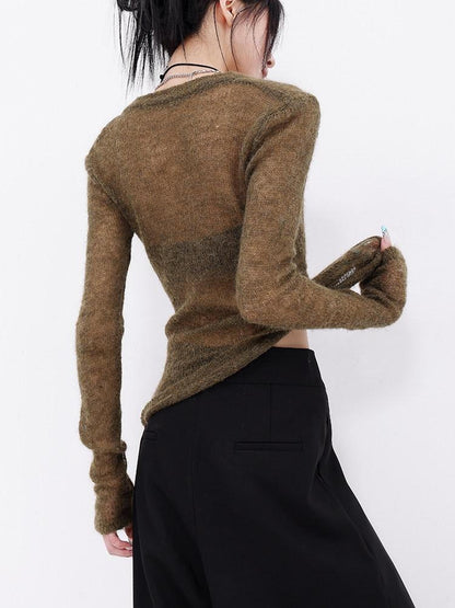 QIUQIU STUDIO Designer V-neck Slim Fit Long Sleeve Knitted Solid Women&