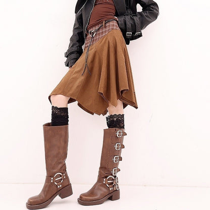 QIUQIU_STUDIO_Designer_Vintage_Plaid_Patchwork_Asymmetric_Women&