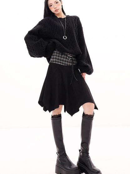 QIUQIU STUDIO Designer Vintage Plaid Patchwork Asymmetric Women&
