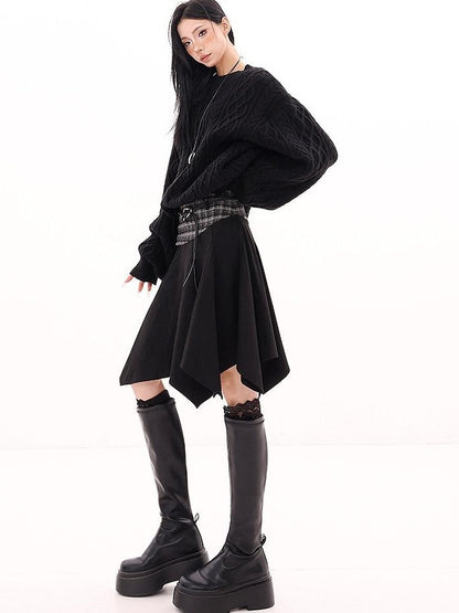 QIUQIU STUDIO Designer Vintage Plaid Patchwork Asymmetric Women&