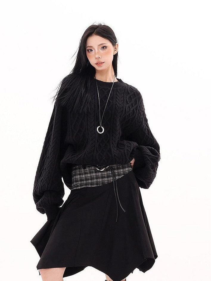 QIUQIU STUDIO Designer Vintage Plaid Patchwork Asymmetric Women&