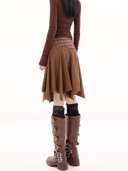QIUQIU STUDIO Designer Vintage Plaid Patchwork Asymmetric Women&