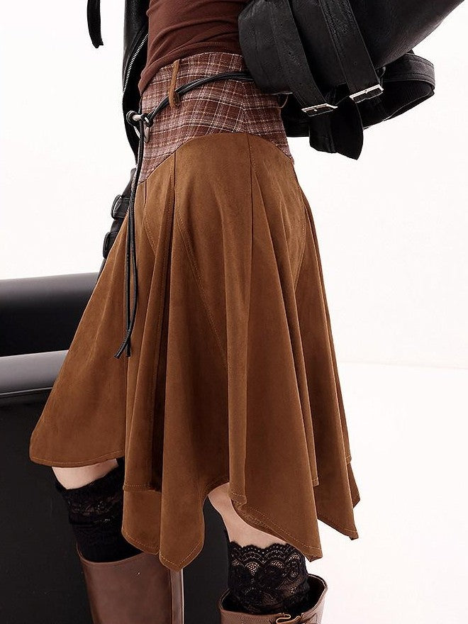 QIUQIU STUDIO Designer Vintage Plaid Patchwork Asymmetric Women&