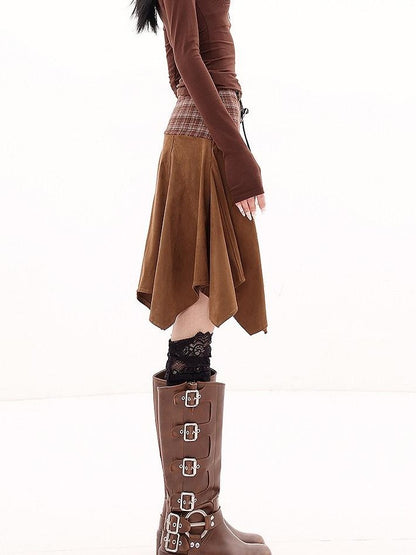 QIUQIU STUDIO Designer Vintage Plaid Patchwork Asymmetric Women&