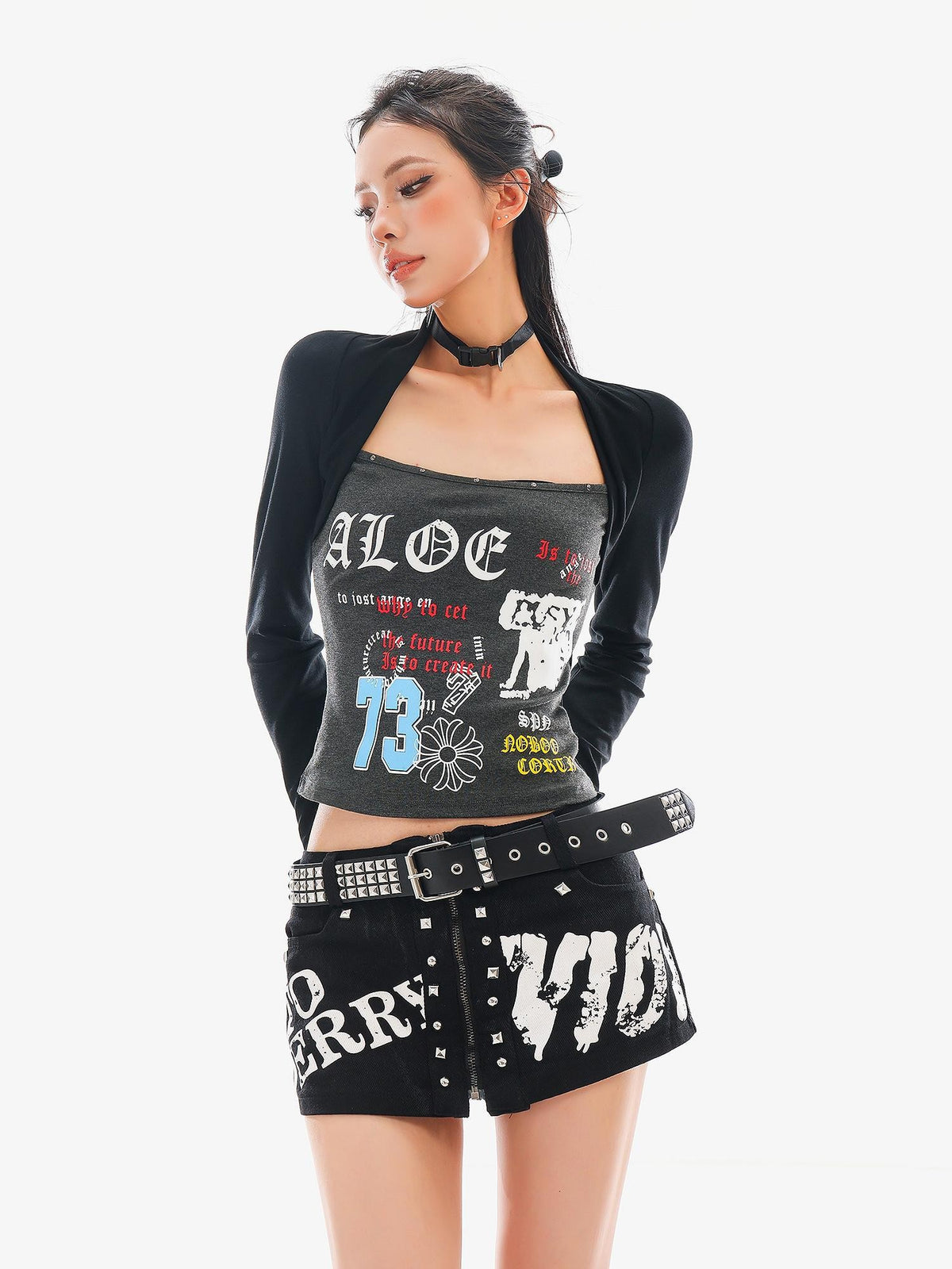 QIUQIU STUDIO Digital Print Color Block Faux Layered Women&