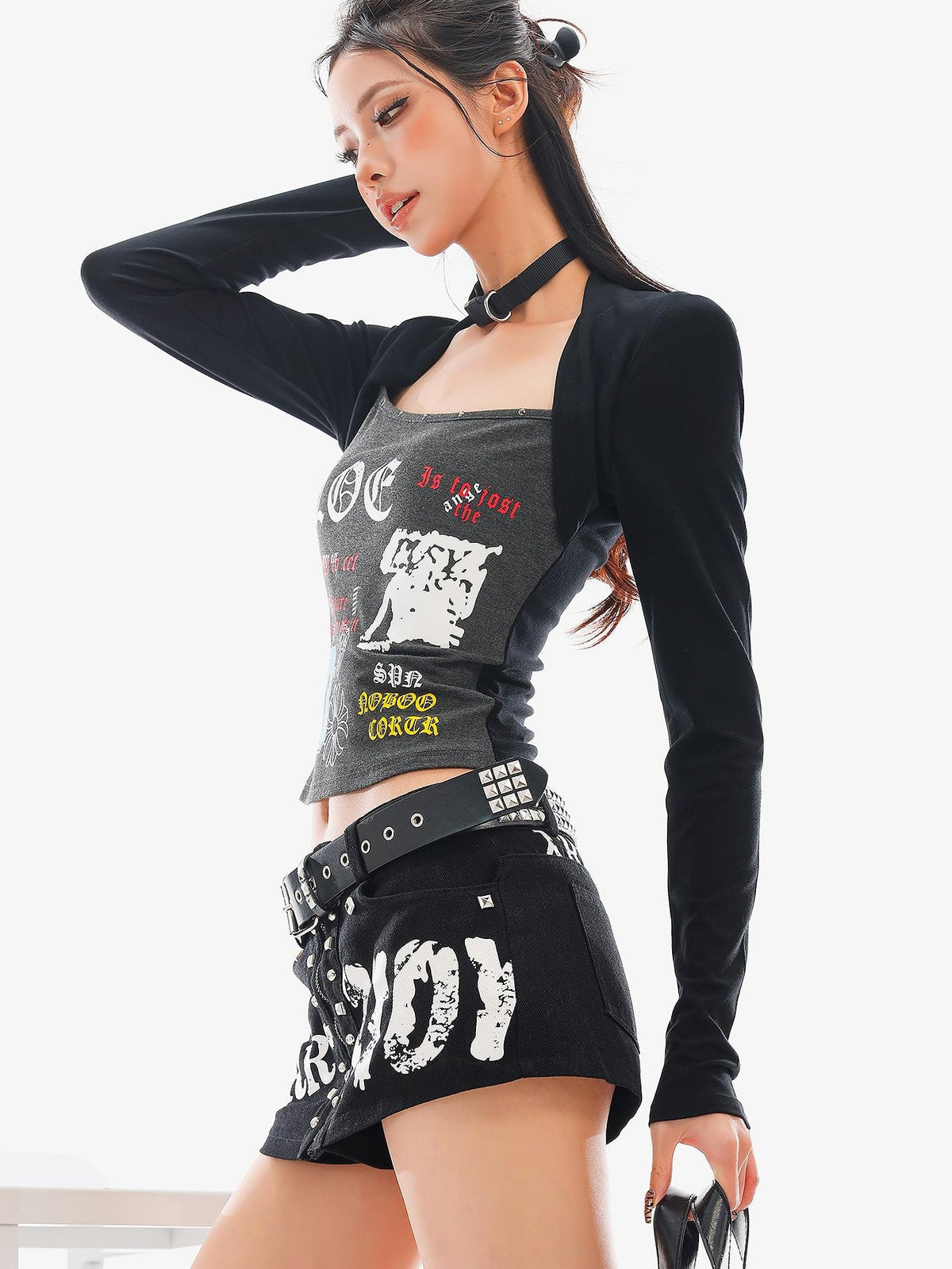 QIUQIU STUDIO Digital Print Color Block Faux Layered Women&