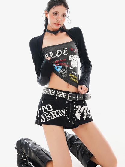 QIUQIU STUDIO Digital Print Color Block Faux Layered Women&