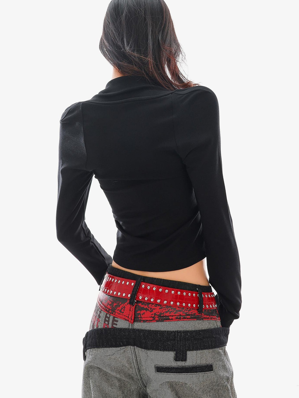QIUQIU STUDIO Digital Print Color Block Faux Layered Women&