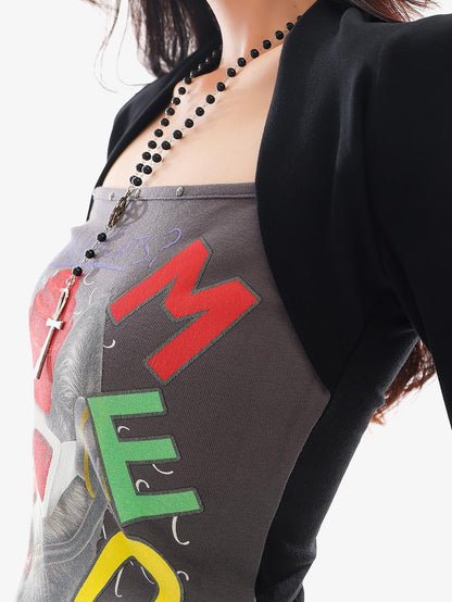 QIUQIU STUDIO Digital Print Color Block Faux Layered Women&
