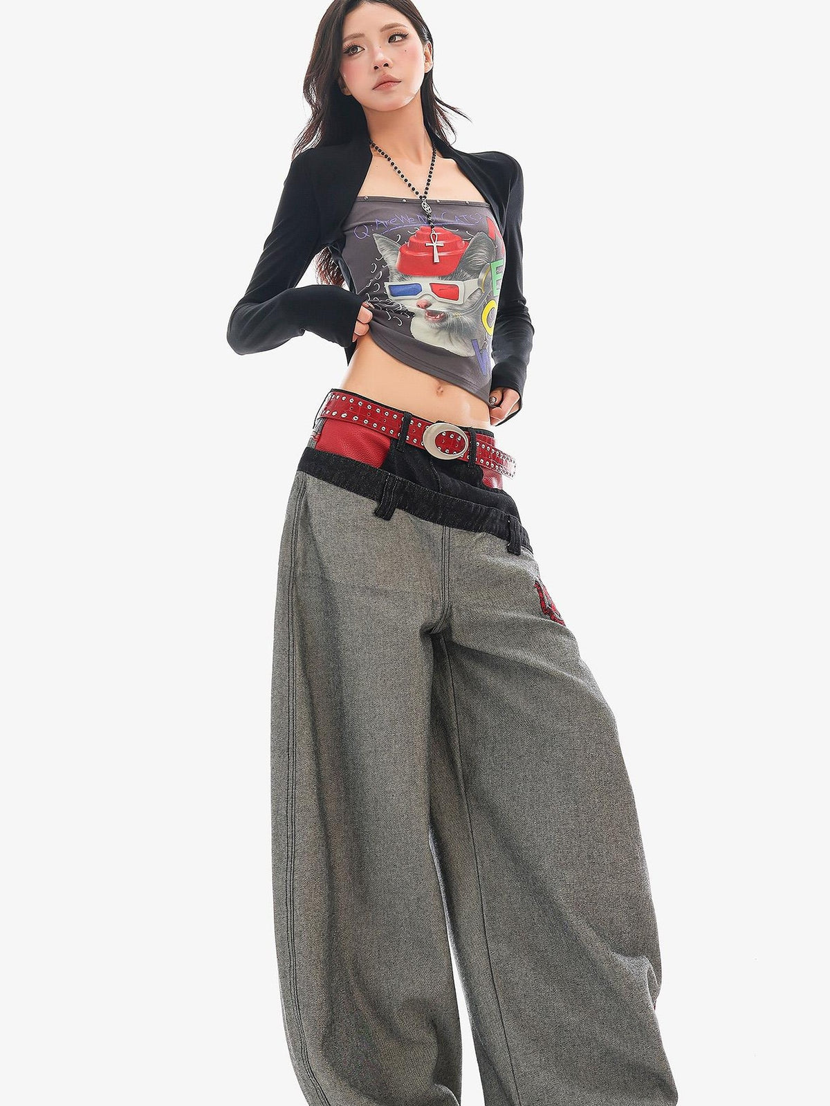 QIUQIU STUDIO Digital Print Color Block Faux Layered Women&