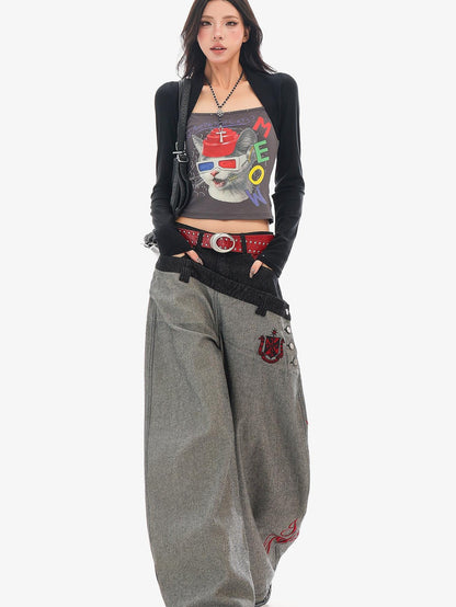 QIUQIU STUDIO Digital Print Color Block Faux Layered Women&