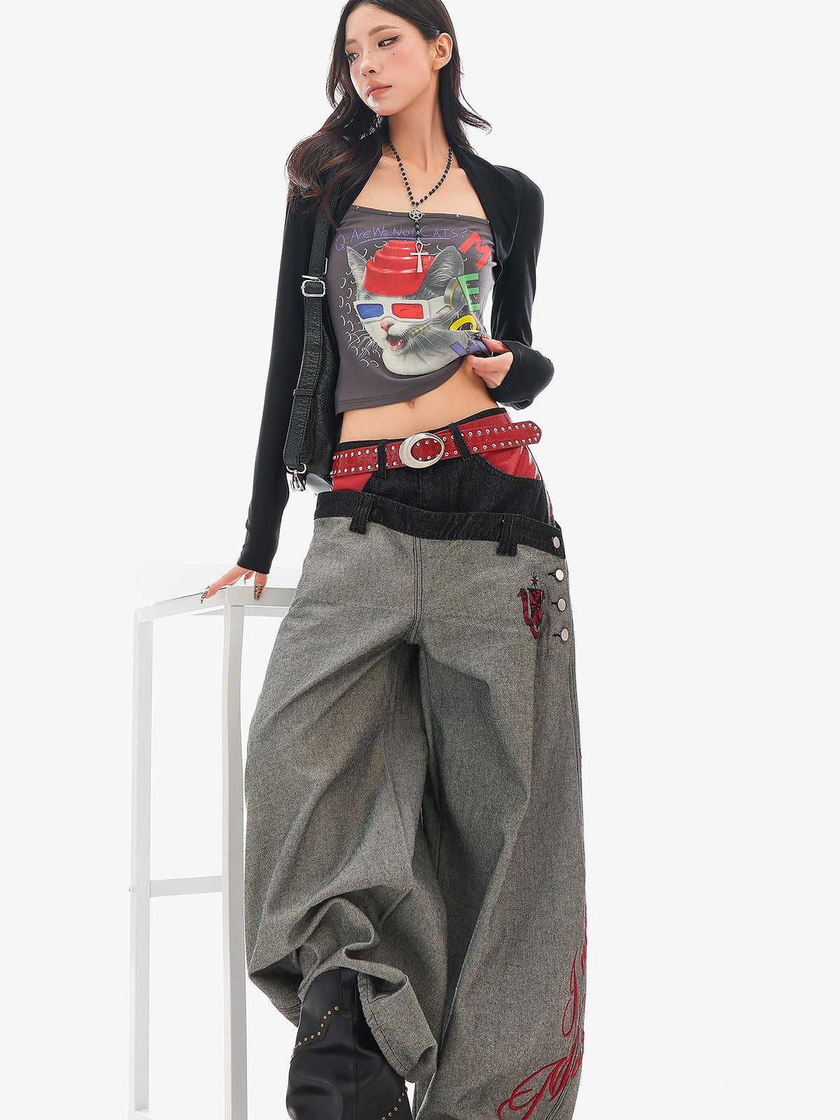 QIUQIU STUDIO Digital Print Color Block Faux Layered Women&