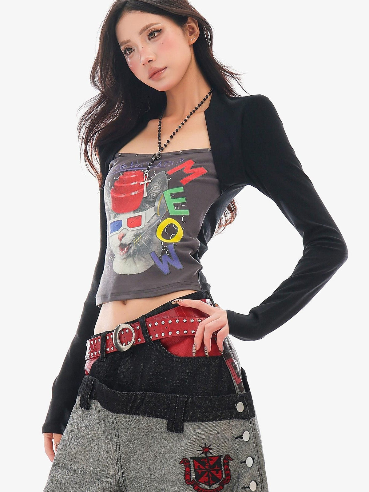 QIUQIU STUDIO Digital Print Color Block Faux Layered Women&