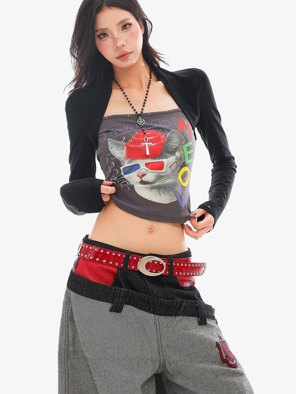 QIUQIU STUDIO Digital Print Color Block Faux Layered Women&