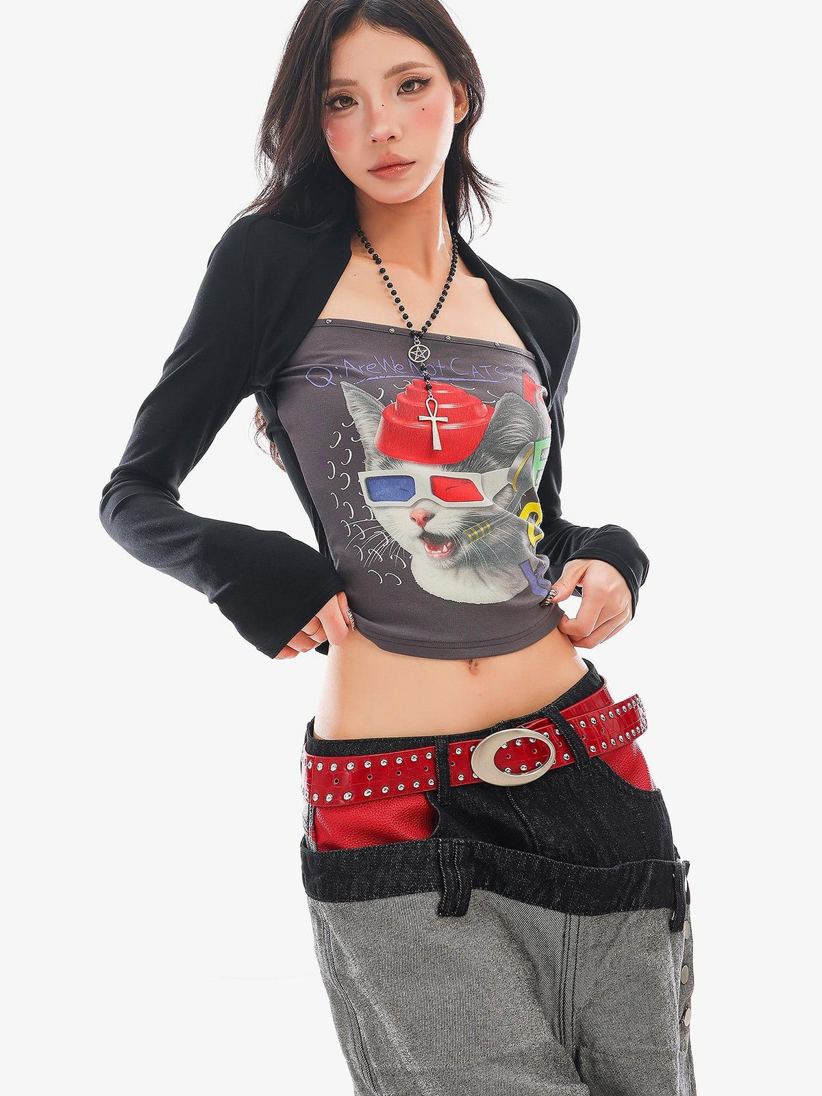 QIUQIU STUDIO Digital Print Color Block Faux Layered Women&