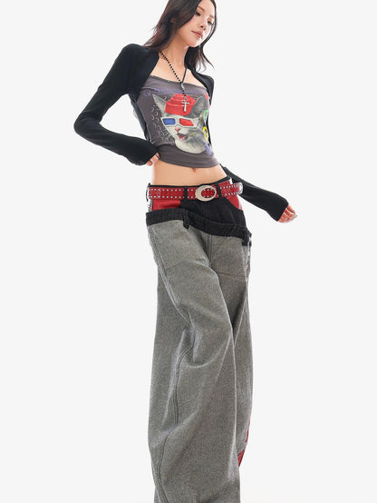 QIUQIU STUDIO Digital Print Color Block Faux Layered Women&
