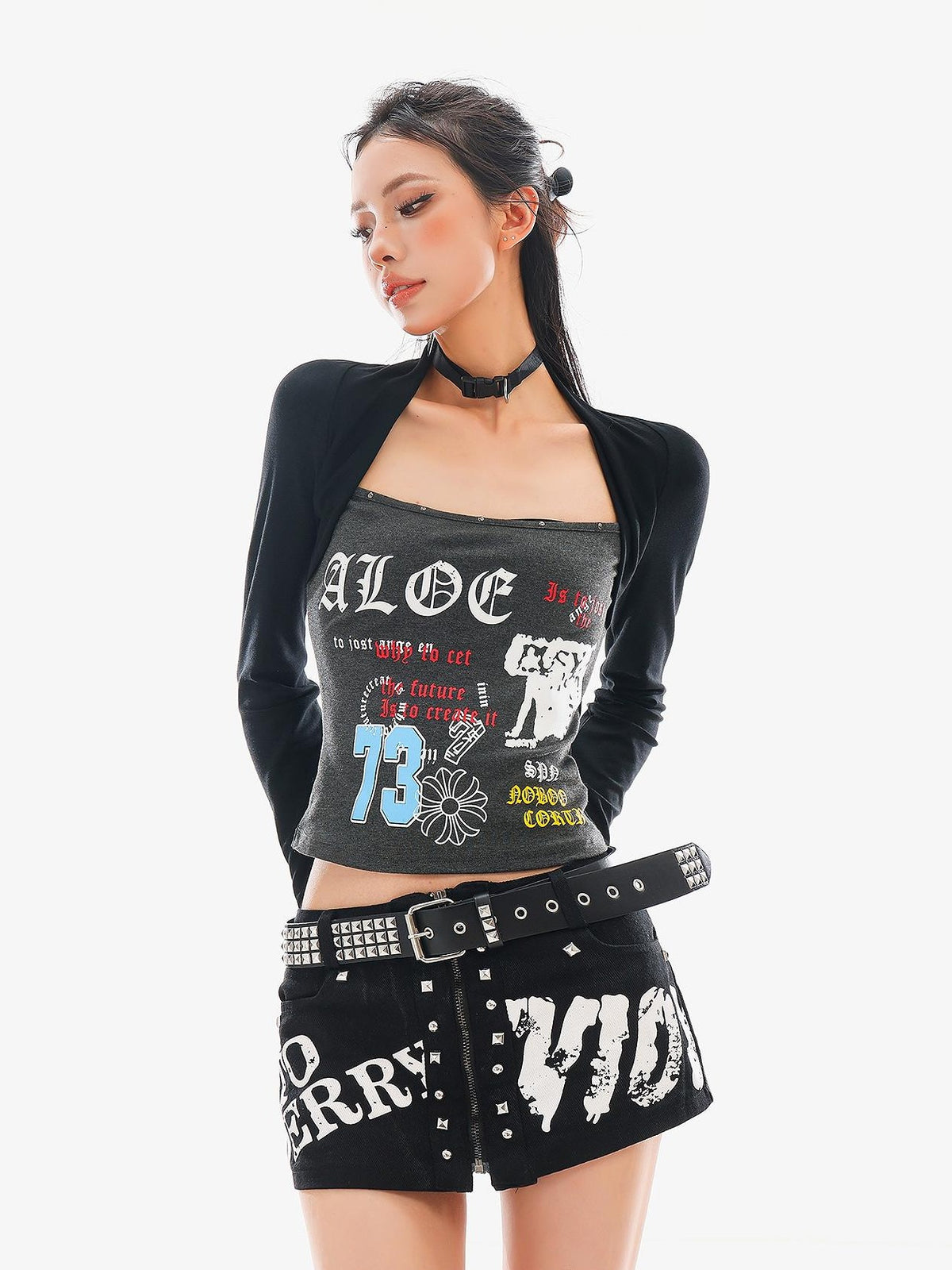 QIUQIU STUDIO Digital Print Color Block Faux Layered Women&