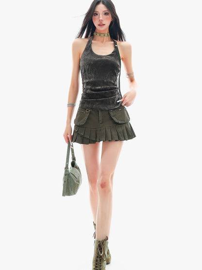 QIUQIU STUDIO Distressed Cargo Large Pocket A Line Women&