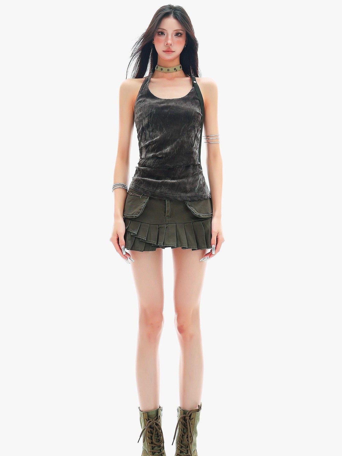 QIUQIU STUDIO Distressed Cargo Large Pocket A Line Women&