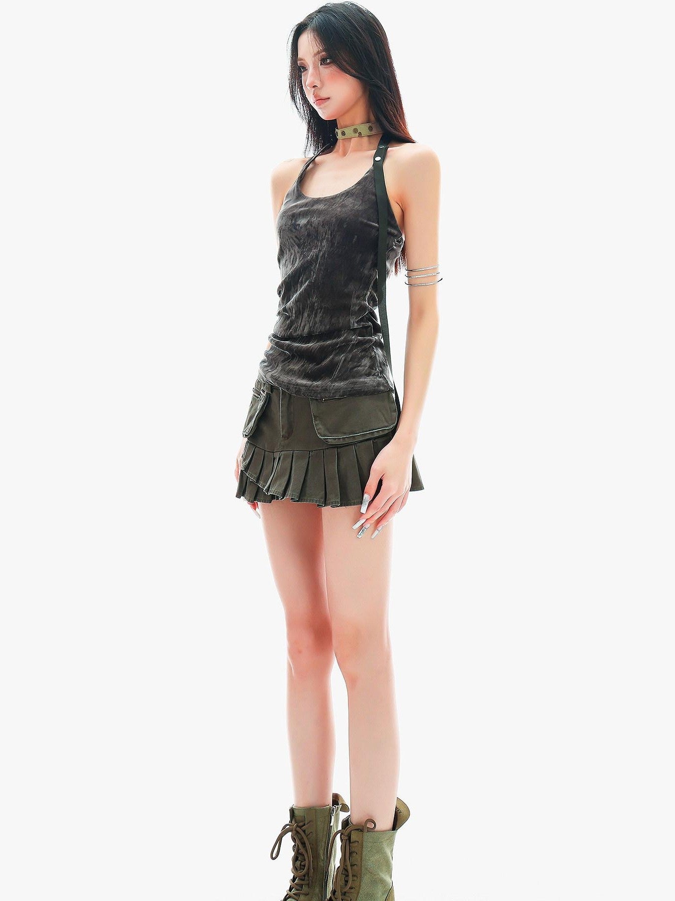 QIUQIU STUDIO Distressed Cargo Large Pocket A Line Women&
