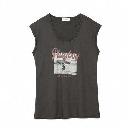 QIUQIU_STUDIO_Distressed_Printed_Rolled_Hem_U_Neck_Loose_Women&