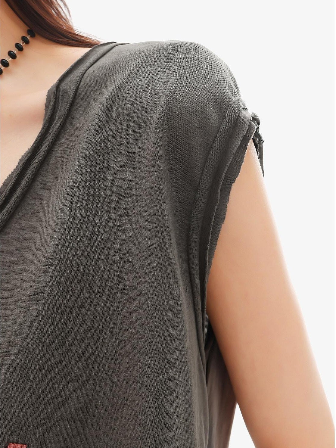 QIUQIU STUDIO Distressed Printed Rolled Hem U Neck Loose Women&