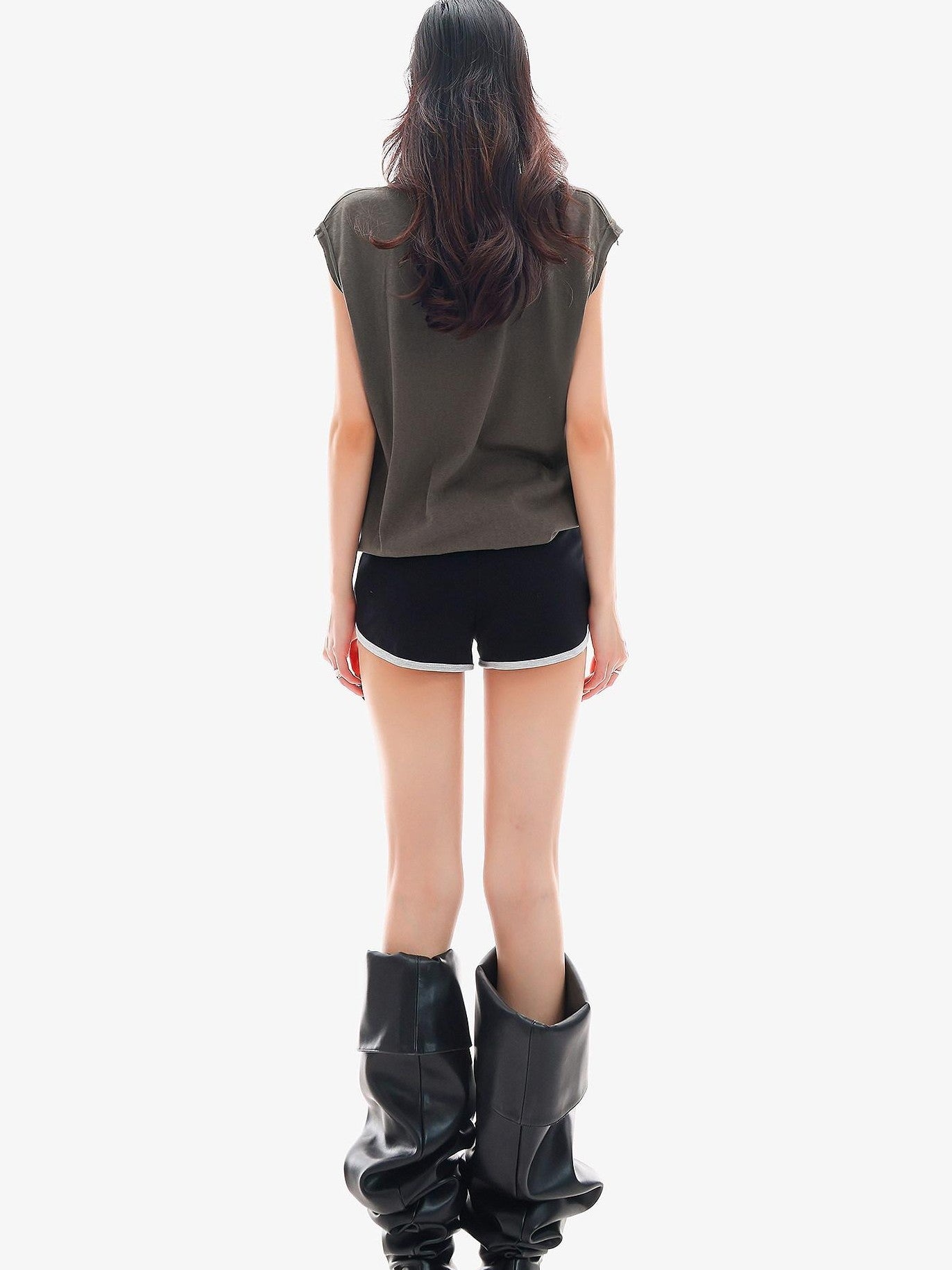 QIUQIU STUDIO Distressed Printed Rolled Hem U Neck Loose Women&