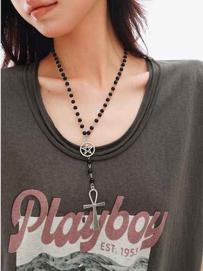 QIUQIU STUDIO Distressed Printed Rolled Hem U Neck Loose Women&