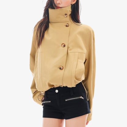 QIUQIU_STUDIO_Drawstring_Stand_Collar_Boxy_Cropped_Women&