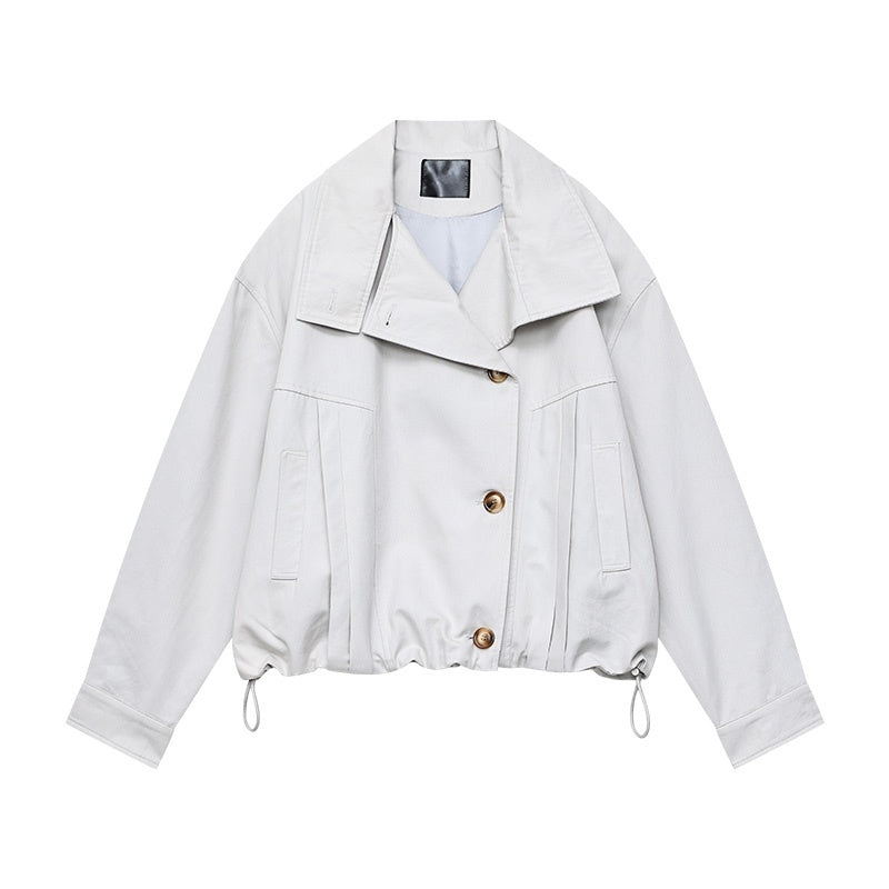 QIUQIU_STUDIO_Drawstring_Stand_Collar_Boxy_Cropped_Women&