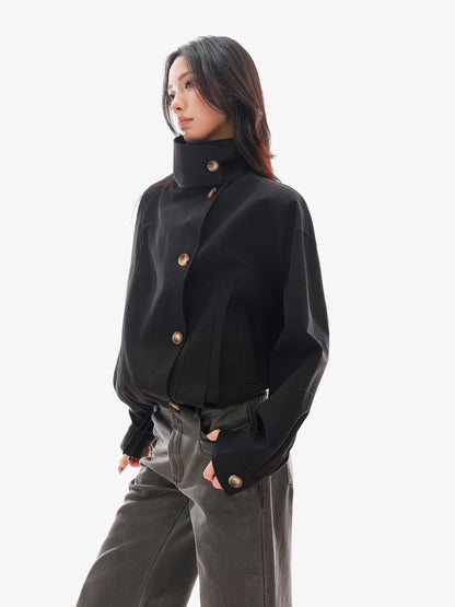 QIUQIU STUDIO Drawstring Stand Collar Boxy Cropped Women&