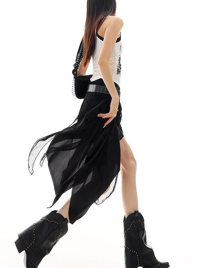 QIUQIU STUDIO Edgy Studded Patchwork Asymmetric A Line Women&