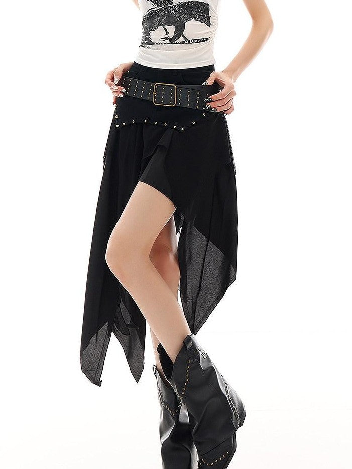 QIUQIU STUDIO Edgy Studded Patchwork Asymmetric A Line Women&