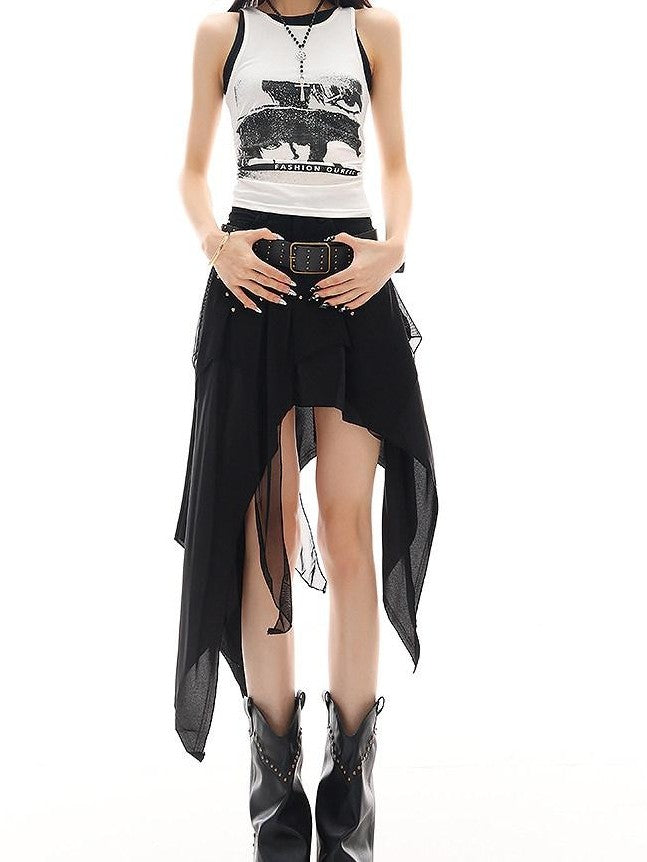 QIUQIU STUDIO Edgy Studded Patchwork Asymmetric A Line Women&