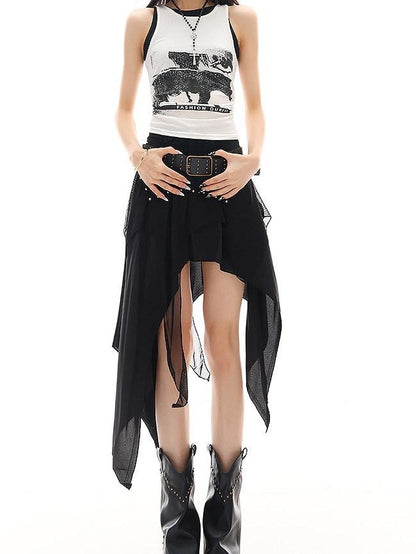 QIUQIU STUDIO Edgy Studded Patchwork Asymmetric A Line Women&